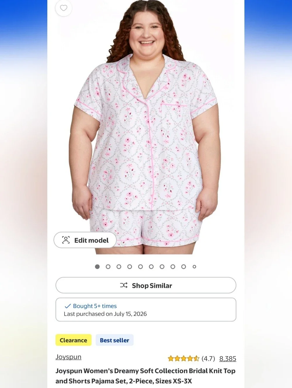 Joyspun Women's Floral Pink Piped Cotton Pajama Set